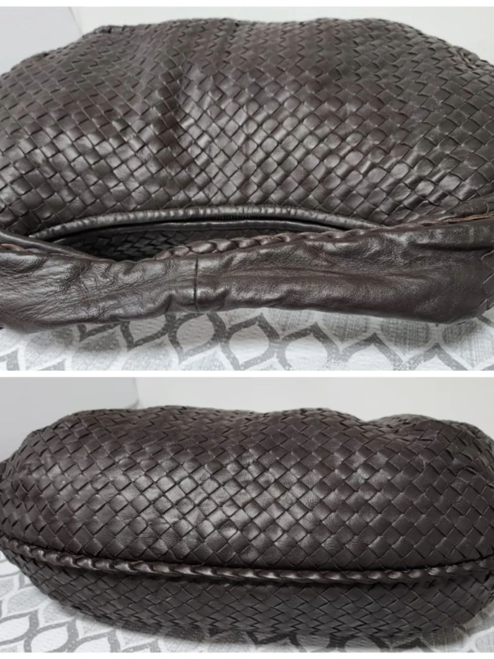 Authentic BOTTEGA VENETA Ebano Intrecciato Woven Nappa Leather Large Belly Hobo